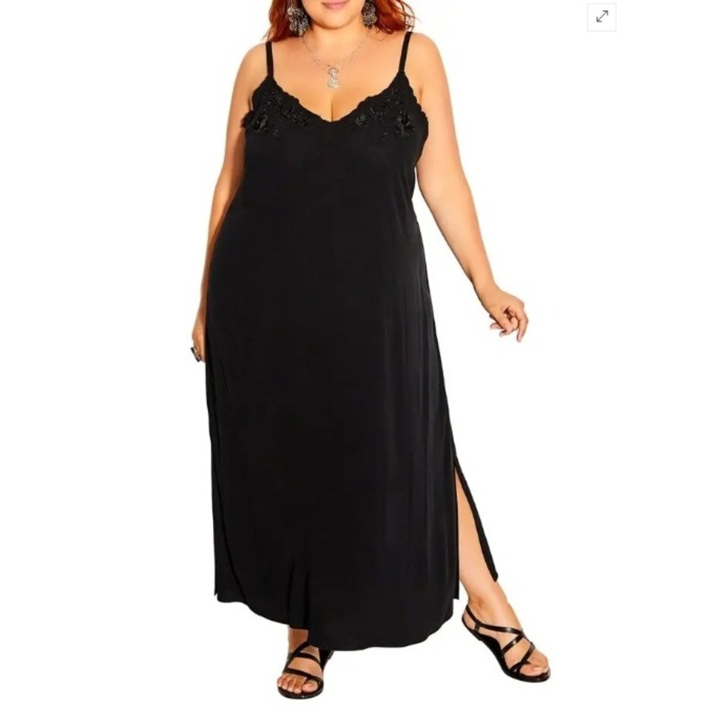City Chic Midi Maxi Dress Embroidered Scallop Womens 12 XXS Black Excellent Midi